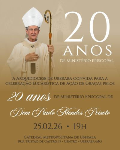 Arquidiocese de Uberaba celebra 20 anos de episcopado de Dom Paulo Mendes Peixoto com Missa na Catedral