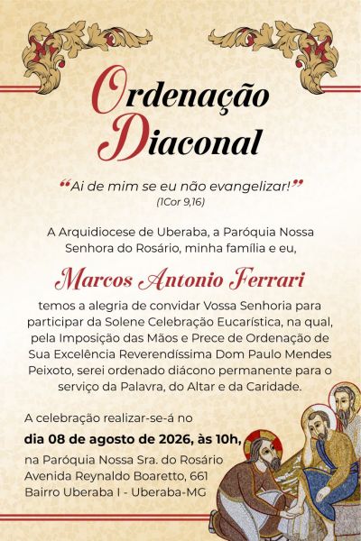 Arquidiocese de Uberaba celebra a Ordenação Diaconal Permanente de Marcos Antonio Ferrari