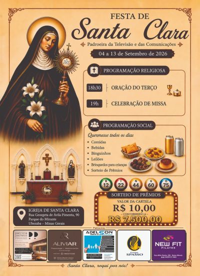 Festa de Santa Clara reúne comunidade em Uberaba com programação religiosa e social