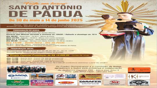 Festa de Santo Antônio de Pádua conta com uma rica programação religiosa e social