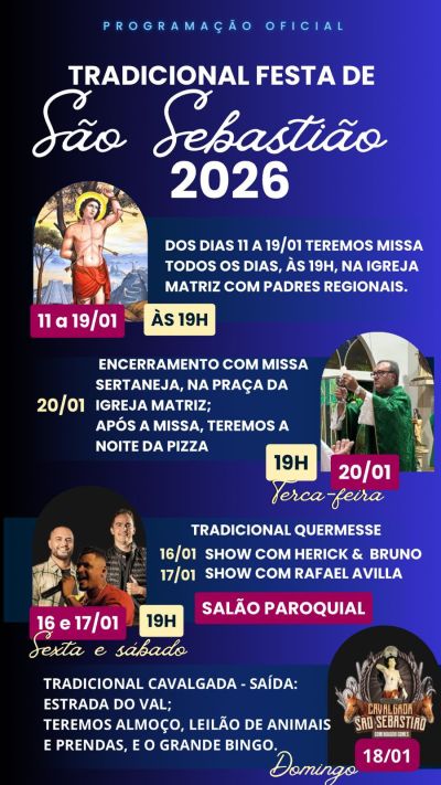 Festa de São Sebastião em Comendador Gomes une tradição, fé e cultura