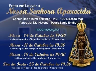 Festa em louvor a Nossa Senhora Aparecida une devoção e tradição comunitária na Comunidade Rural Serrinha
