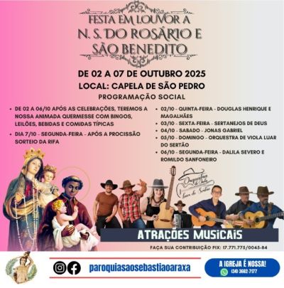 Festa em Louvor a Nossa Senhora do Rosário e São Benedito movimenta a Capela São Pedro, em Araxá