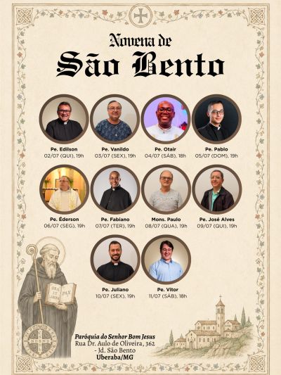 Novena de São Bento será celebrada de 2 a 11 de julho na Paróquia do Senhor Bom Jesus