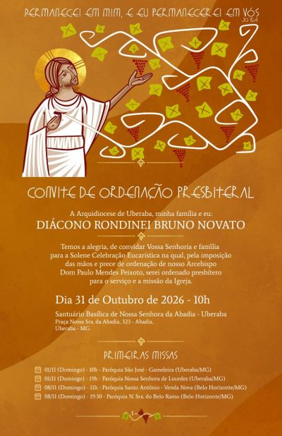 Ordenação Presbiteral do Diácono Rondinei Bruno Novato será celebrada em outubro