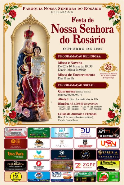 Paróquia Nossa Senhora do Rosário, em Uberaba, celebra sua padroeira