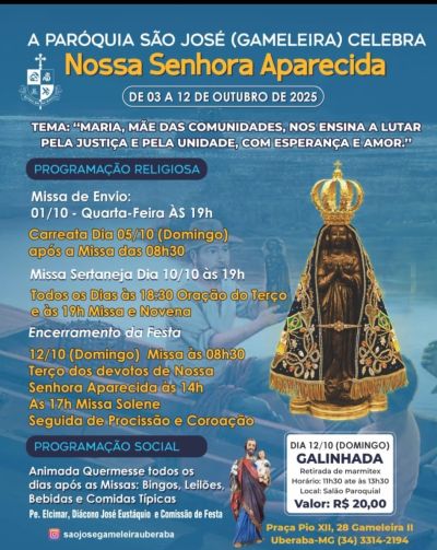 Paróquia São José (Gameleira) celebra Nossa Senhora Aparecida com novena, procissão e quermesse