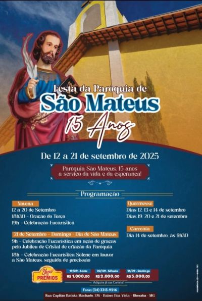 Paróquia São Mateus celebra 15 anos de missão com novena, quermesse e festa espiritual