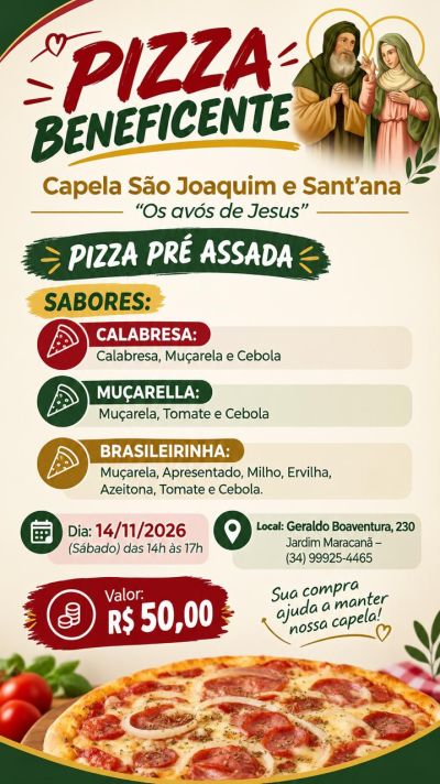 Quase Paróquia São Paulo Apóstolo promove pizza beneficente em prol das obras da Capela São Joaquim e Sant’Ana