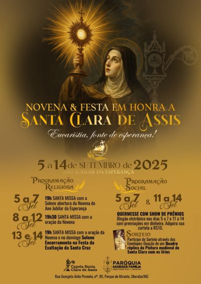 Uberaba se prepara para a Novena e Festa em honra a Santa Clara de Assis